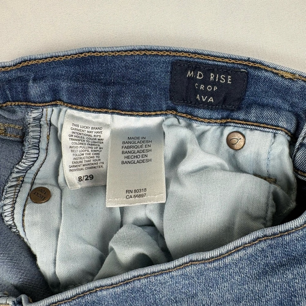 Lucky Brand Ava Mid Rise Crop Jeans Womens 8/29 Medium Wash Raw Hem Stretch - Picture 5 of 9